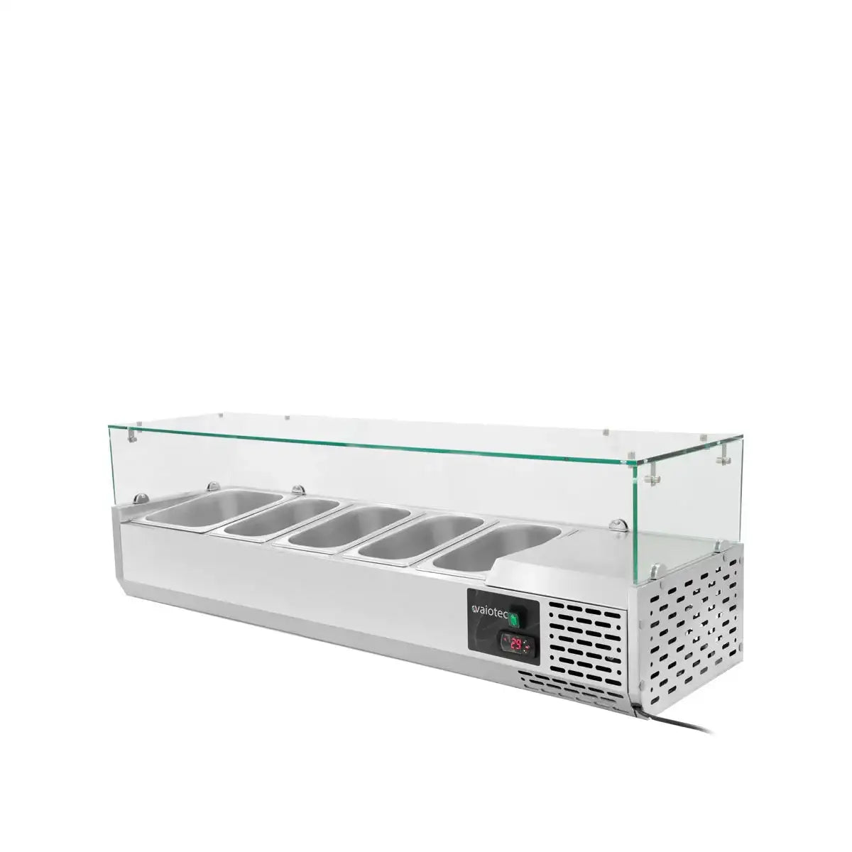 Edelstahl-Warmhaltebuffet mit Glasabdeckung und digitaler Temperaturanzeige für Gastronomie
