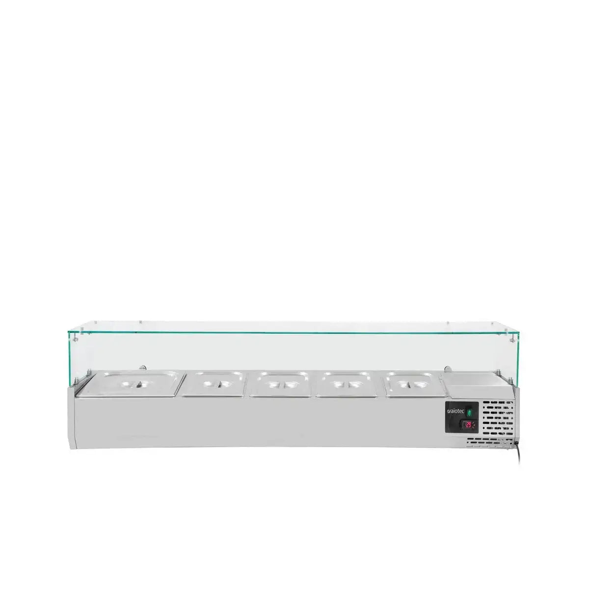 Edelstahl-Warmhaltebuffet mit Glasabdeckung und digitaler Temperaturanzeige für Gastronomie