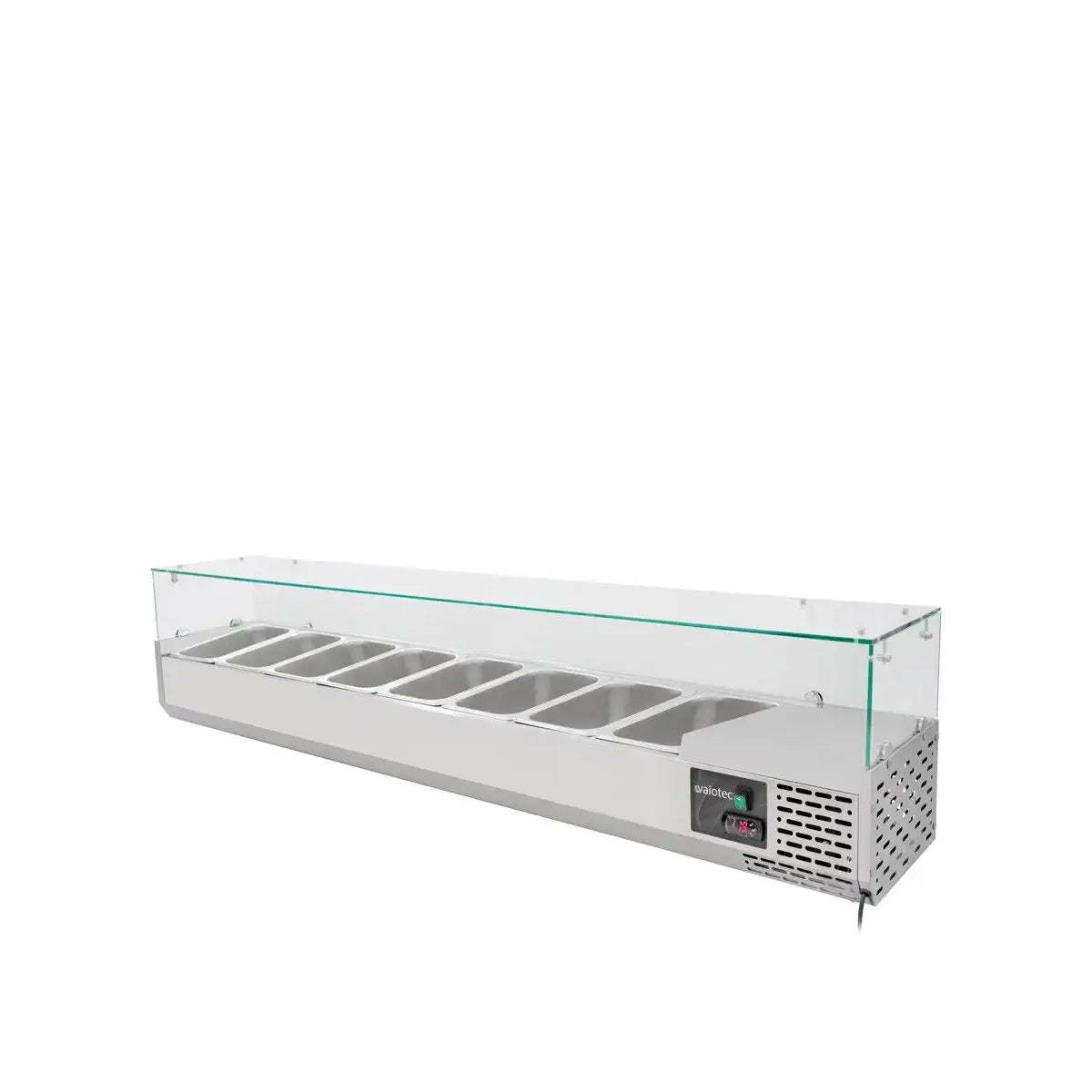 Edelstahl-Warmhalte-Theke mit Glasabdeckung und 8 Fächern für Gastronomie