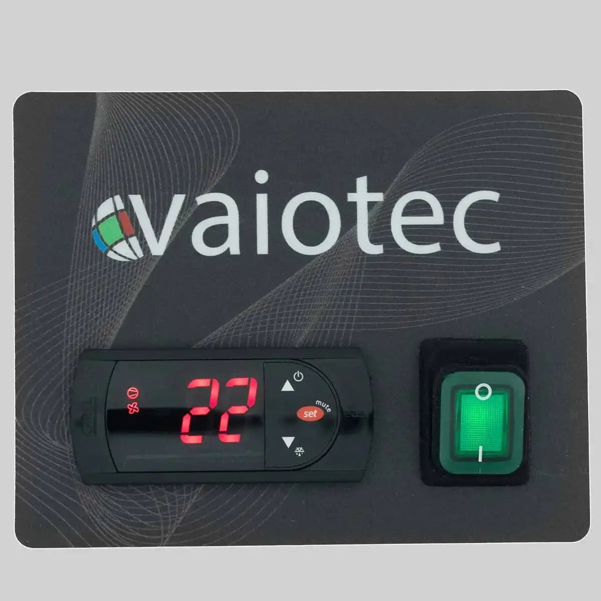 Vaiotec Thermostat mit digitaler Anzeige 22°C und grünem Ein/Aus-Schalter für Gastronomiegeräte