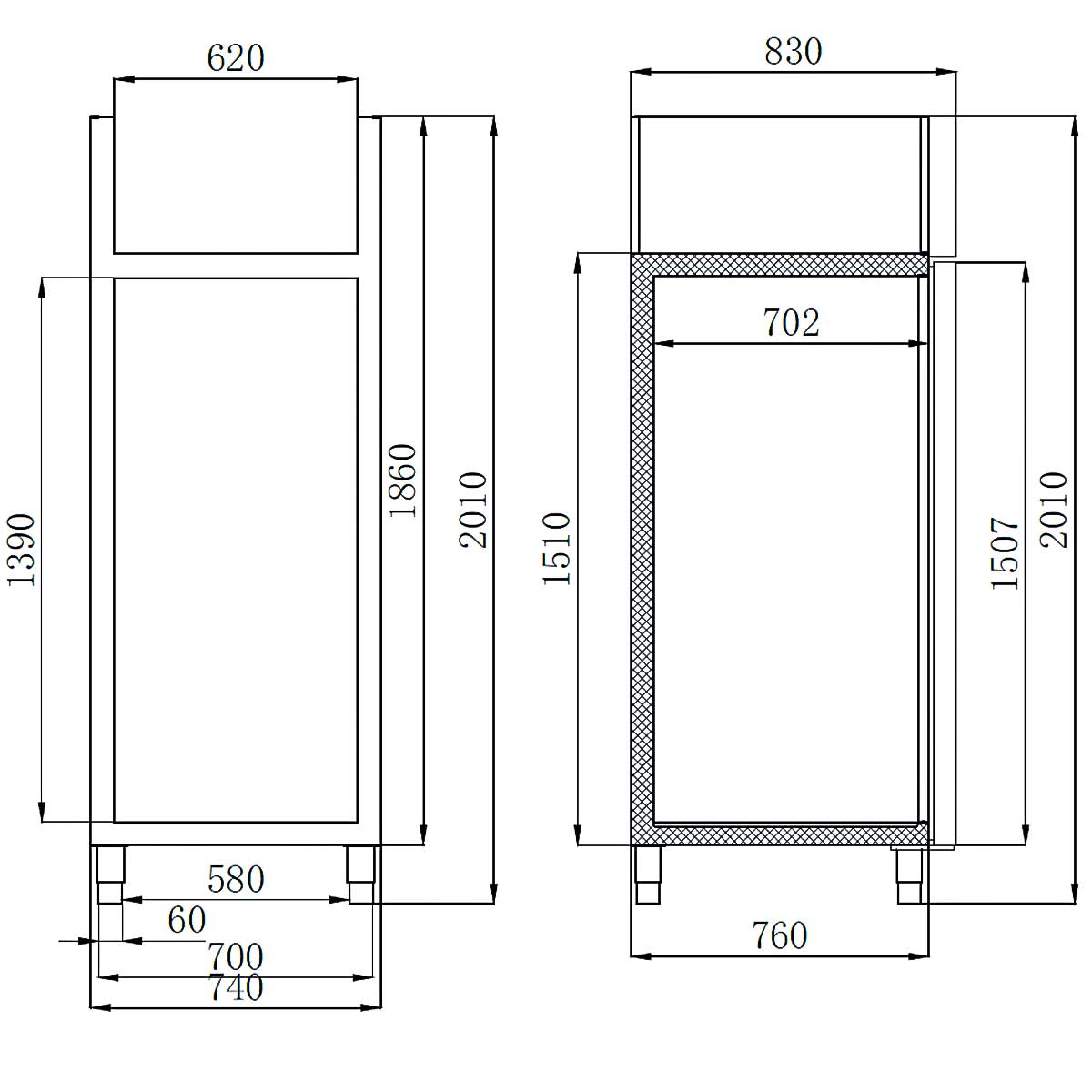 EASYLINE Kühlschrank 700 / 1 - türig GN2/1 - Monoblock - Gastro - Bedarf24