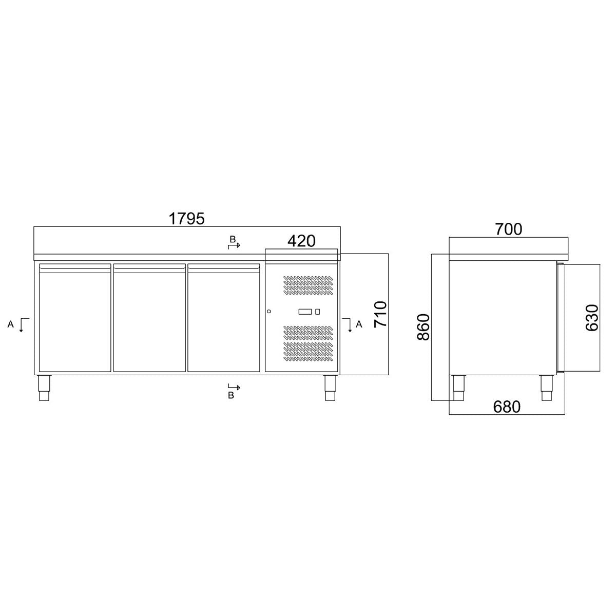 EASYLINE Kühltisch 700 / 3 - türig - Monoblock - Gastro - Bedarf24