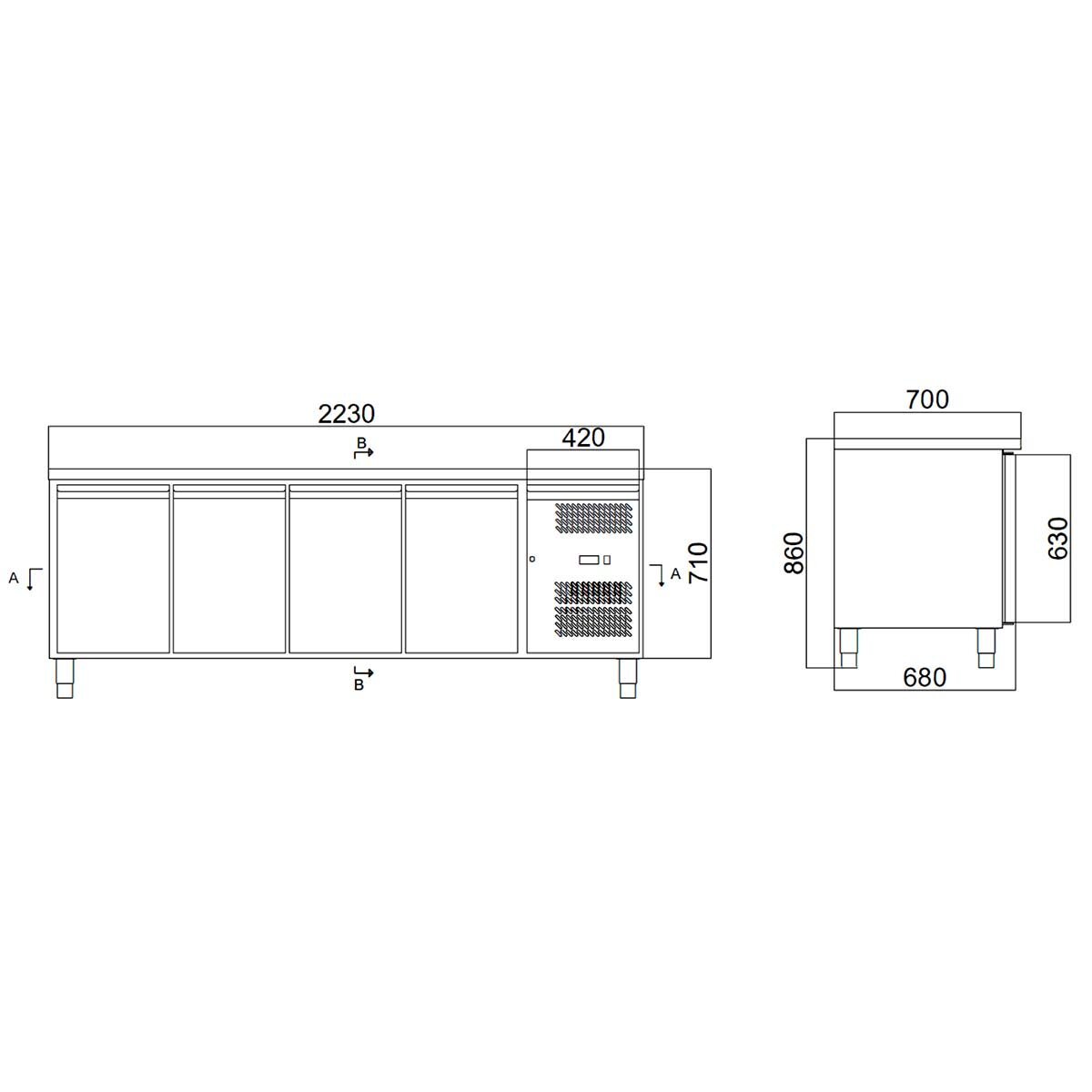 EASYLINE Kühltisch 700 / 4 - türig - Monoblock - Gastro - Bedarf24