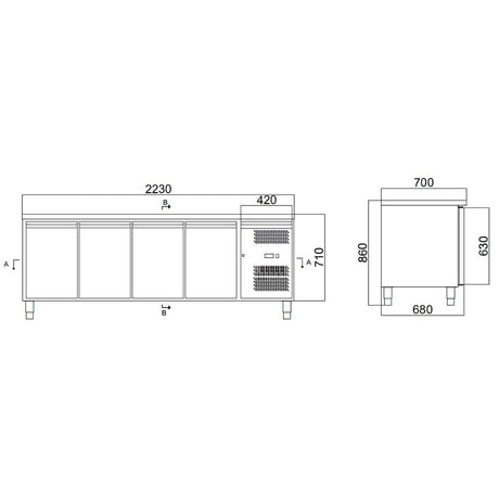 EASYLINE Kühltisch 700 / 4 - türig - Monoblock - Gastro - Bedarf24