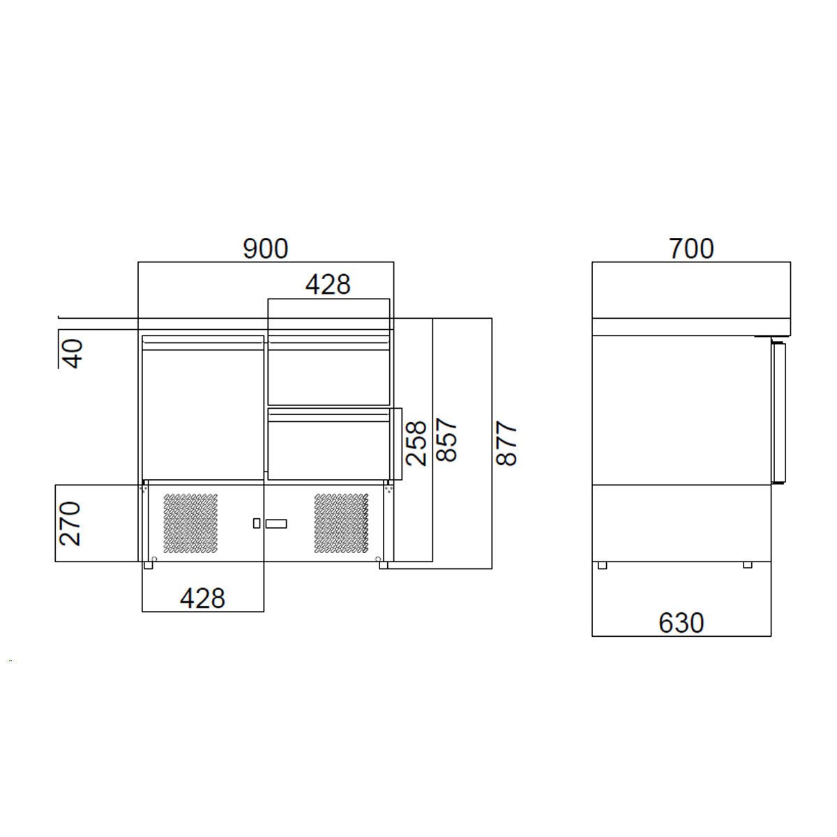 EASYLINE Kühltisch Mini 700 / 2 - fach - mit 1 Tür & 2 Schubladen - Gastro - Bedarf24