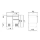 EASYLINE Kühltisch Mini 700 / 2 - fach - mit 1 Tür & 2 Schubladen - Gastro - Bedarf24