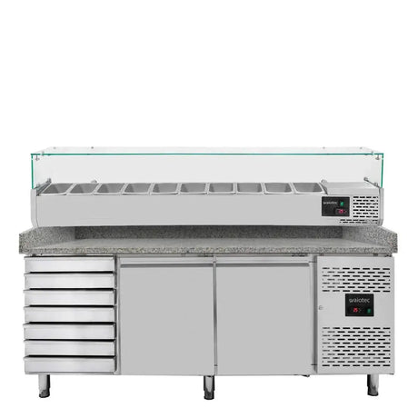 EASYLINE Pizzakühltisch / 2-türig & 7 Schubladen "grau" inkl. Kühlaufsatz GN1/4, 2020 x 800 mm - Gastro-Bedarf24 GmbH