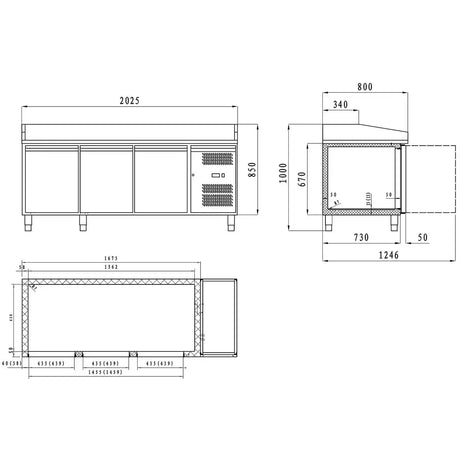 EASYLINE Pizzakühltisch / 3-türig "grau" inkl. Kühlaufsatz GN1/3, 2020 x 800 mm - Gastro-Bedarf24 GmbH