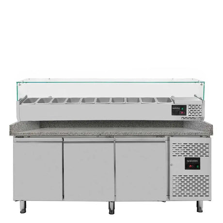 EASYLINE Pizzakühltisch / 3-türig "grau" inkl. Kühlaufsatz GN1/4, 2020 x 800 mm - Gastro-Bedarf24 GmbH