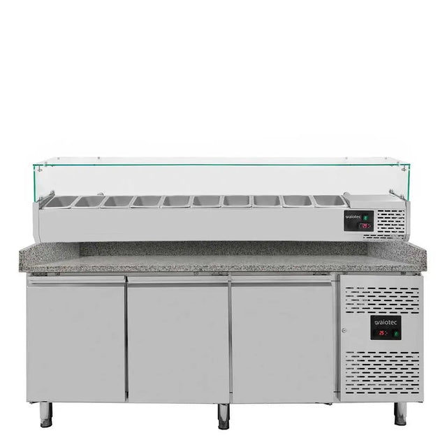 EASYLINE Pizzakühltisch / 3-türig "grau" inkl. Kühlaufsatz GN1/4, 2020 x 800 mm - Gastro-Bedarf24 GmbH