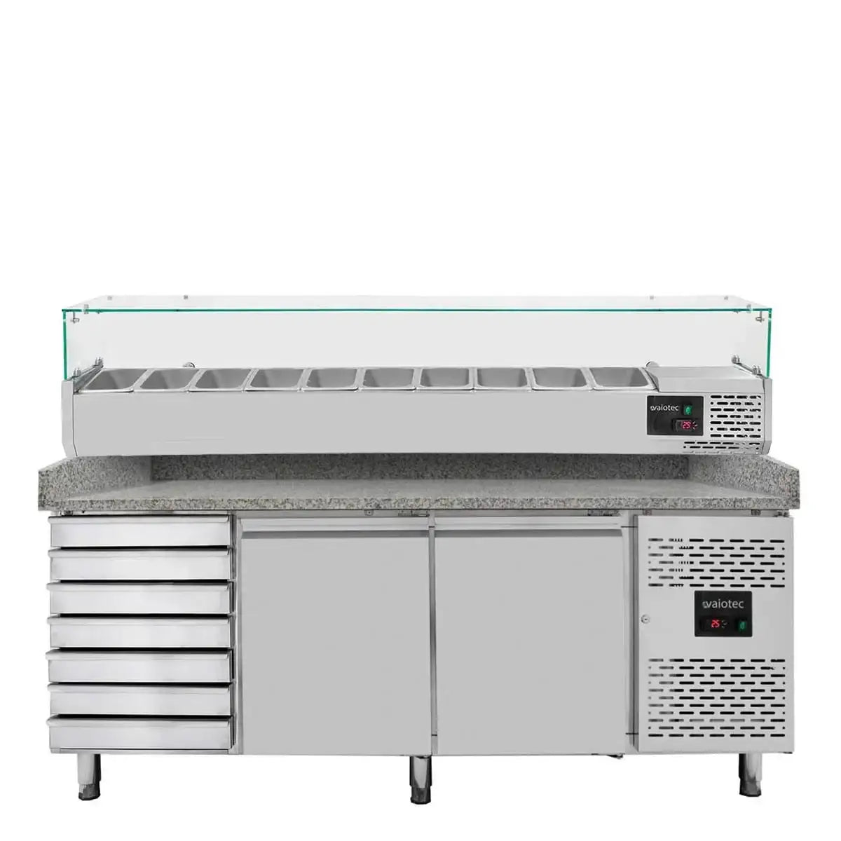 EASYLINE Pizza Refrigerator Table / 2-Door & 7 Drawers "Gray" incl. Cooling Attachment GN1/4, 2020 x 800 mm