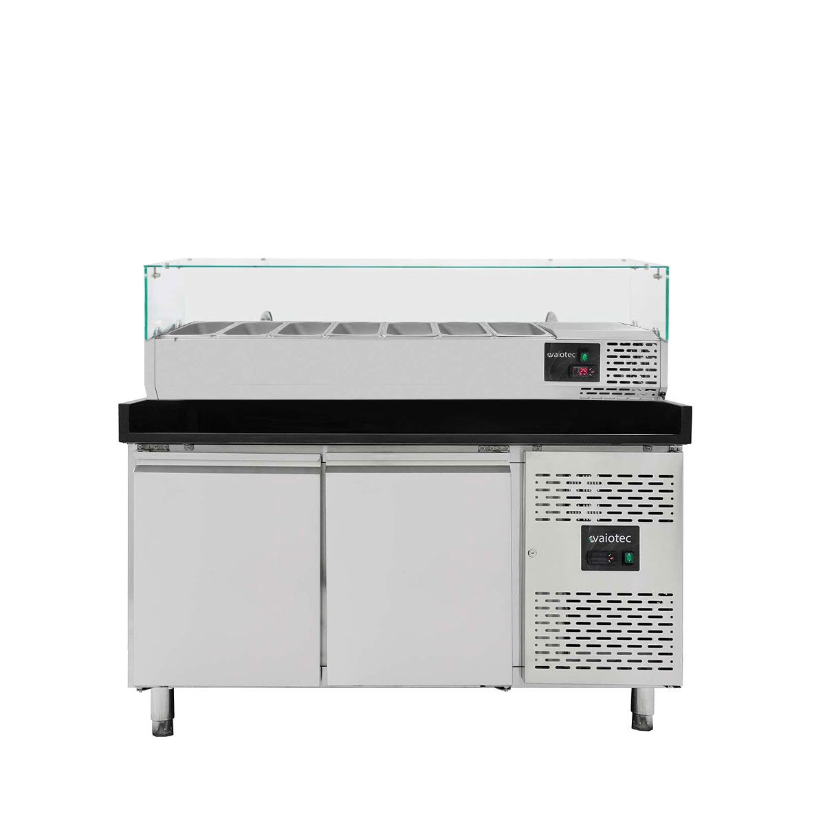 EASYLINE Pizzakühltisch / 2-türig "schwarz" inkl. Kühlaufsatz GN1/4, 1510 x 800 mm
