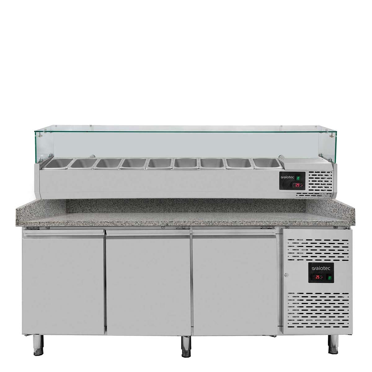 EASYLINE Pizzakühltisch / 3-türig "grau" inkl. Kühlaufsatz GN1/3, 2020 x 800 mm