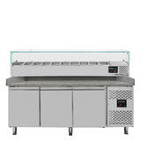 EASYLINE Pizzakühltisch / 3-türig "grau" inkl. Kühlaufsatz GN1/4, 2020 x 800 mm