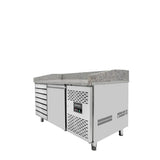 EASYLINE Pizzakühltisch 800 / 1-türig & 7 Schubladen "grau" inkl. Kühlaufsatz GN1/3 - Gastro-Bedarf24 GmbH
