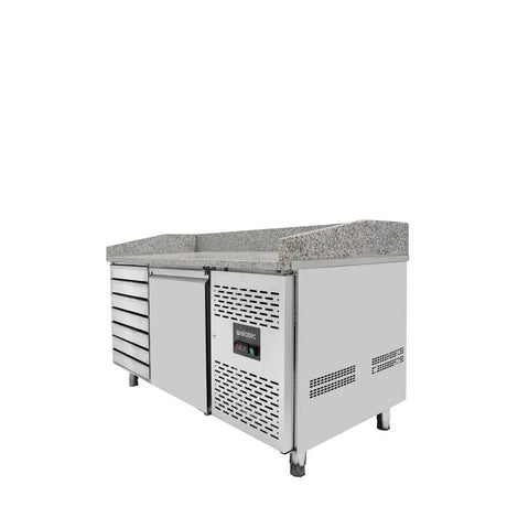 EASYLINE Pizzakühltisch 800 / 1-türig & 7 Schubladen "grau" inkl. Kühlaufsatz GN1/3 - Gastro-Bedarf24 GmbH