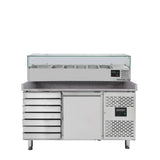 EASYLINE Pizzakühltisch 800 / 1-türig & 7 Schubladen "grau" inkl. Kühlaufsatz GN1/3 - Gastro-Bedarf24 GmbH