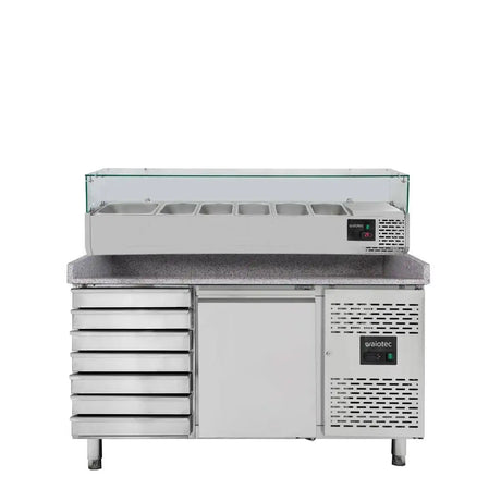 EASYLINE Pizzakühltisch 800 / 1-türig & 7 Schubladen "grau" inkl. Kühlaufsatz GN1/3 - Gastro-Bedarf24 GmbH