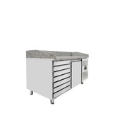EASYLINE Pizzakühltisch 800 / 1-türig & 7 Schubladen "grau" inkl. Kühlaufsatz GN1/4 - Gastro-Bedarf24 GmbH