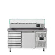 EASYLINE Pizzakühltisch 800 / 1-türig & 7 Schubladen "grau" inkl. Kühlaufsatz GN1/4 - Gastro-Bedarf24 GmbH