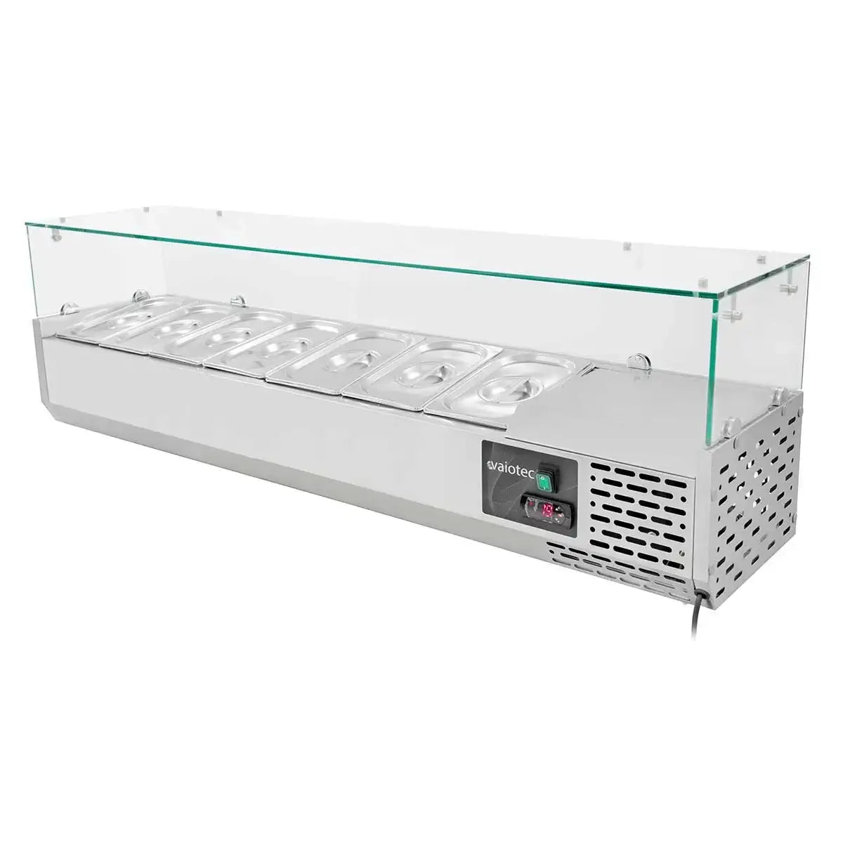 EASYLINE Pizzakühltisch 800 / 1-türig & 7 Schubladen "grau" inkl. Kühlaufsatz GN1/4 - Gastro-Bedarf24 GmbH