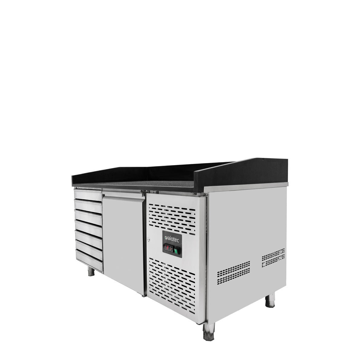 EASYLINE Pizzakühltisch 800 / 1-türig & 7 Schubladen "schwarz" inkl. Kühlaufsatz GN1/3