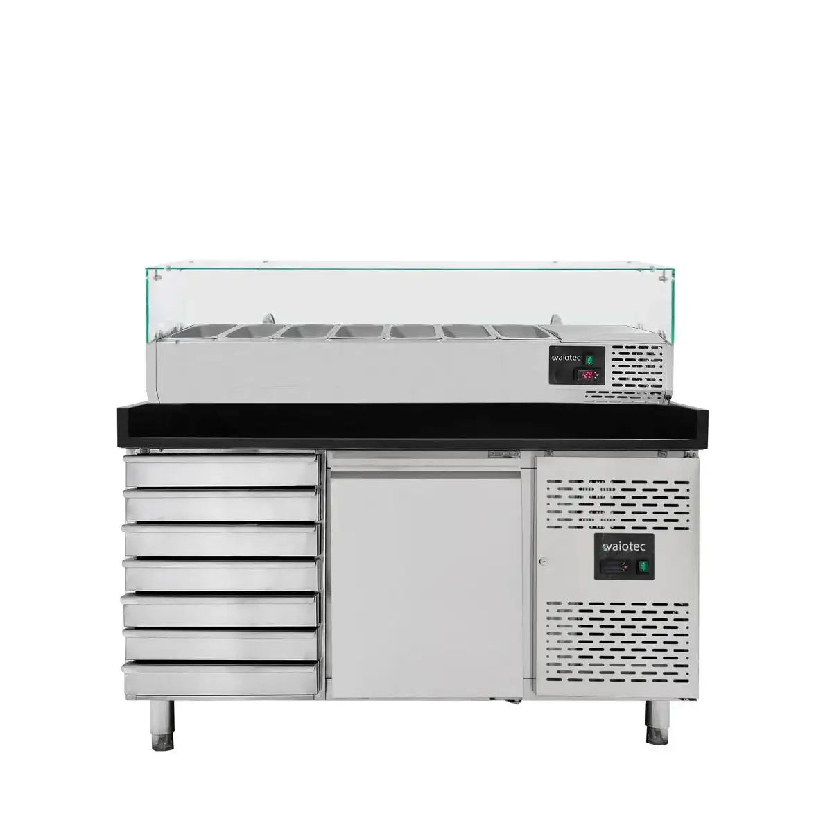 EASYLINE pizza refrigerated table 800 / 1-door & 7 drawers "black" incl. refrigerated top GN1/3
