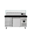 EASYLINE Pizzakühltisch 800 / 1-türig & 7 Schubladen "schwarz" inkl. Kühlaufsatz GN1/3 - Gastro-Bedarf24 GmbH