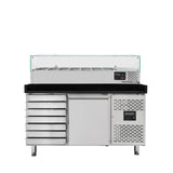 EASYLINE Pizzakühltisch 800 / 1-türig & 7 Schubladen "schwarz" inkl. Kühlaufsatz GN1/3 - Gastro-Bedarf24 GmbH