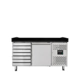 EASYLINE Pizzakühltisch 800 / 1-türig & 7 Schubladen "schwarz" inkl. Kühlaufsatz GN1/3 - Gastro-Bedarf24 GmbH