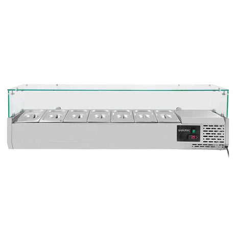 EASYLINE Pizzakühltisch 800 / 1-türig & 7 Schubladen "schwarz" inkl. Kühlaufsatz GN1/4 - Gastro-Bedarf24 GmbH