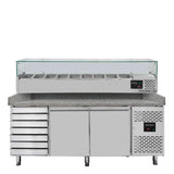 EASYLINE Pizzakühltisch 800 / 2-türig & 7 Schubladen "grau" inkl. Kühlaufsatz GN1/3 - Gastro-Bedarf24 GmbH