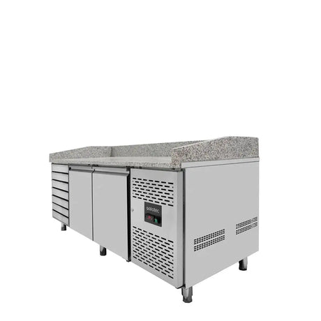 EASYLINE Pizzakühltisch 800 / 2-türig & 7 Schubladen "grau" inkl. Kühlaufsatz GN1/3 - Gastro-Bedarf24 GmbH