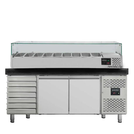 EASYLINE Pizzakühltisch 800 / 2-türig & 7 Schubladen "schwarz" inkl. Kühlaufsatz GN1/3 - Gastro-Bedarf24 GmbH