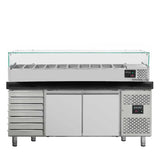 EASYLINE Pizzakühltisch 800 / 2-türig & 7 Schubladen "schwarz" inkl. Kühlaufsatz GN1/4 - Gastro-Bedarf24 GmbH
