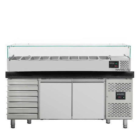 EASYLINE Pizzakühltisch 800 / 2-türig & 7 Schubladen "schwarz" inkl. Kühlaufsatz GN1/4 - Gastro-Bedarf24 GmbH