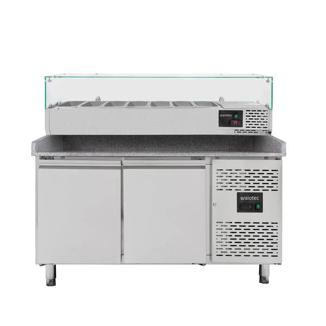 EASYLINE Pizzakühltisch 800 / 2-türig "grau" inkl. Kühlaufsatz GN1/4 - Gastro-Bedarf24 GmbH