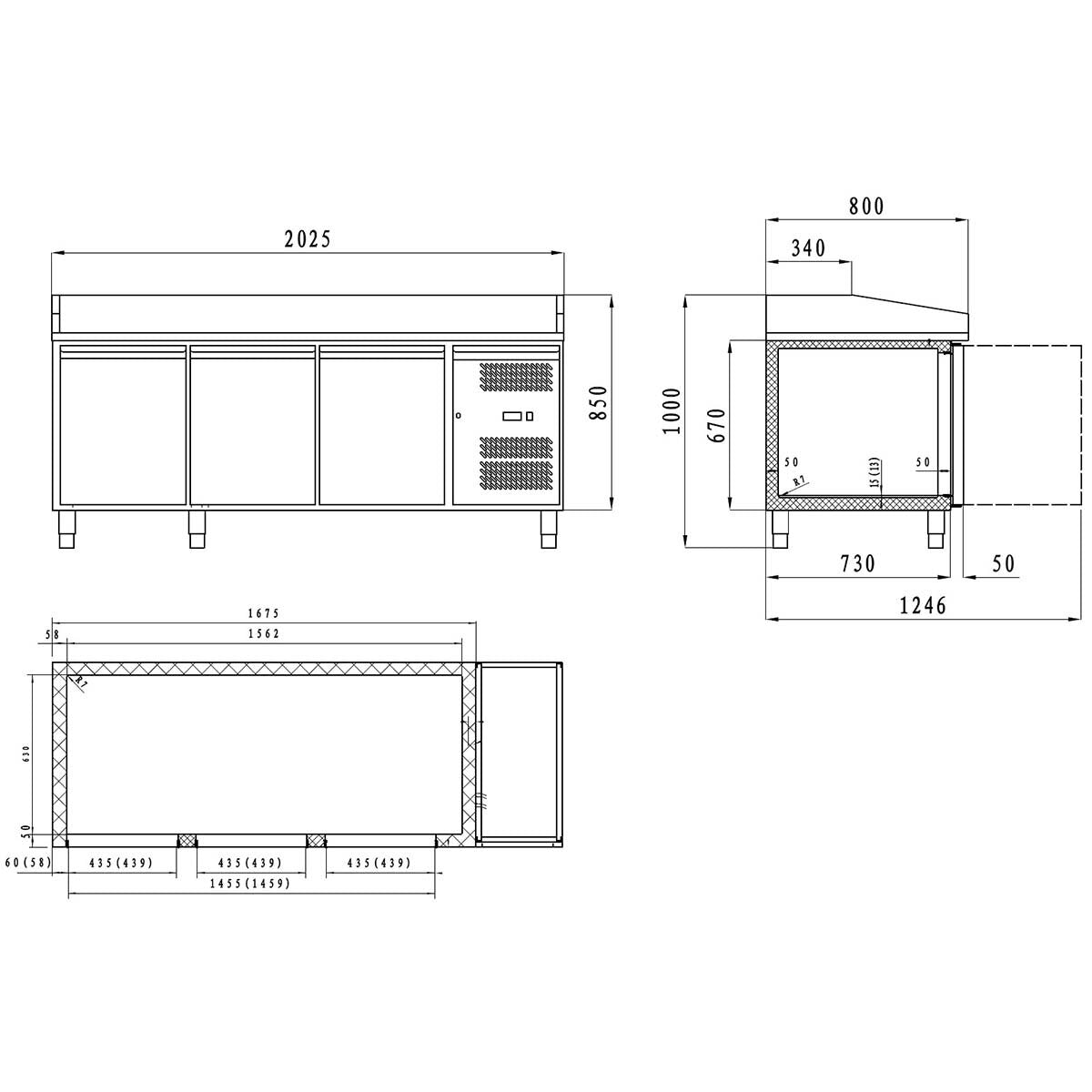 EASYLINE Pizzakühltisch 800 / 3-türig "schwarz" inkl. Kühlaufsatz GN1/4