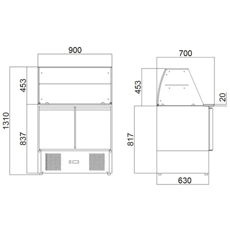 EASYLINE Saladette 700 / 2-fach mit eckigem Glasaufsatz - Gastro-Bedarf24 GmbH