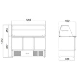EASYLINE Saladette 700 / 3-fach mit eckigem Glasaufsatz - Gastro-Bedarf24 GmbH