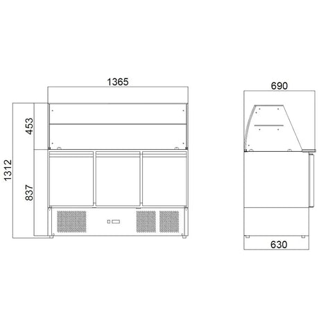 EASYLINE Saladette 700 / 3-fach mit eckigem Glasaufsatz - Gastro-Bedarf24 GmbH