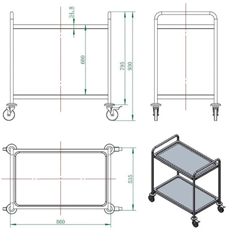EASYLINE Servierwagen Edelstahl / 2 Böden - Gastro-Bedarf24 GmbH