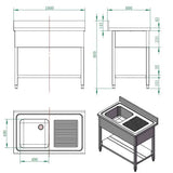 EASYLINE Spültisch 600 / 1 Becken links mit Abtropffläche B:1000 - Gastro-Bedarf24 GmbH