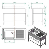 EASYLINE Spültisch 600 / 1 Becken links und Abtropffläche B:1200 - Gastro-Bedarf24 GmbH