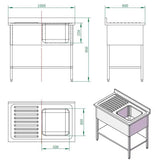 EASYLINE Spültisch 600 / 1 Becken rechts mit Abtropffläche B:1000 - Gastro-Bedarf24 GmbH