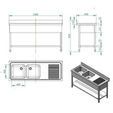 EASYLINE Spültisch 600 / 2 Becken links und Abtropffläche B:1600 - Gastro-Bedarf24 GmbH