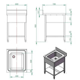 EASYLINE Spültisch 700 / 1 Becken B:600 - Gastro-Bedarf24 GmbH