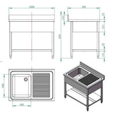 EASYLINE Spültisch 700 / 1 Becken links und Abtropffläche B:1000 - Gastro-Bedarf24 GmbH