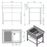 EASYLINE Spültisch 700 / 1 Becken rechts und Abtropffläche B:1000 - Gastro-Bedarf24 GmbH
