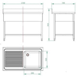 EASYLINE Spültisch 700 / 1 Becken rechts und Abtropffläche B:1200 - Gastro-Bedarf24 GmbH